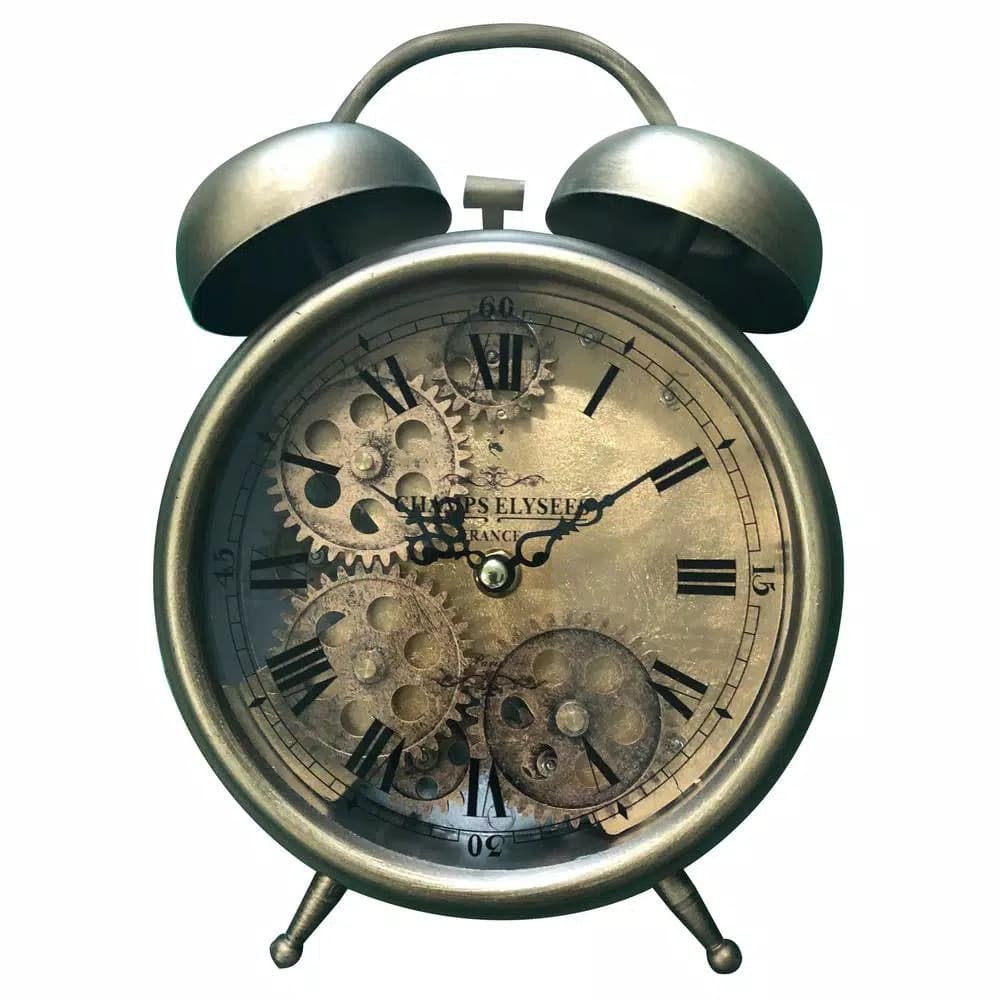 Yosemite Home Decor Aged Bronze and Brass Gears Analog Table Top Clock, Metal Quartz Movement