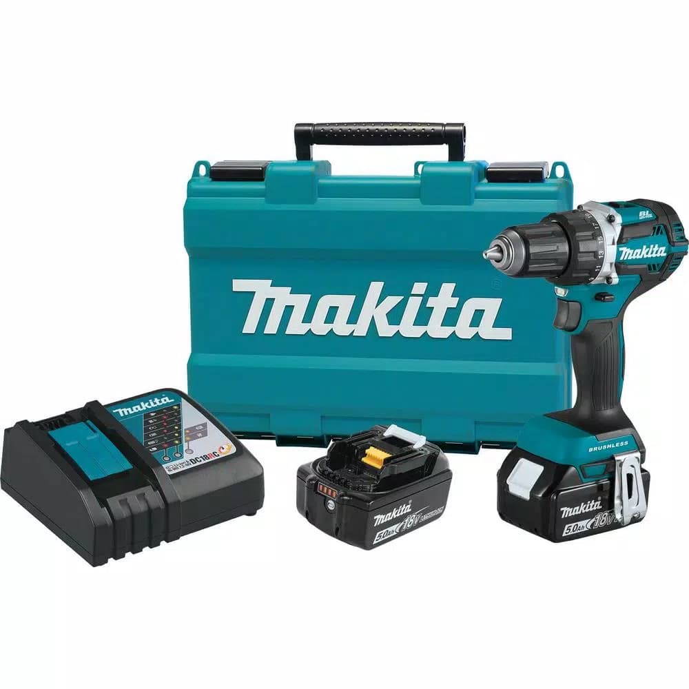 Makita 18V LXT Brushless 1/2 in. Driver-Drill Kit with Two 5.0 Ah Batteries, Charger, and Bag