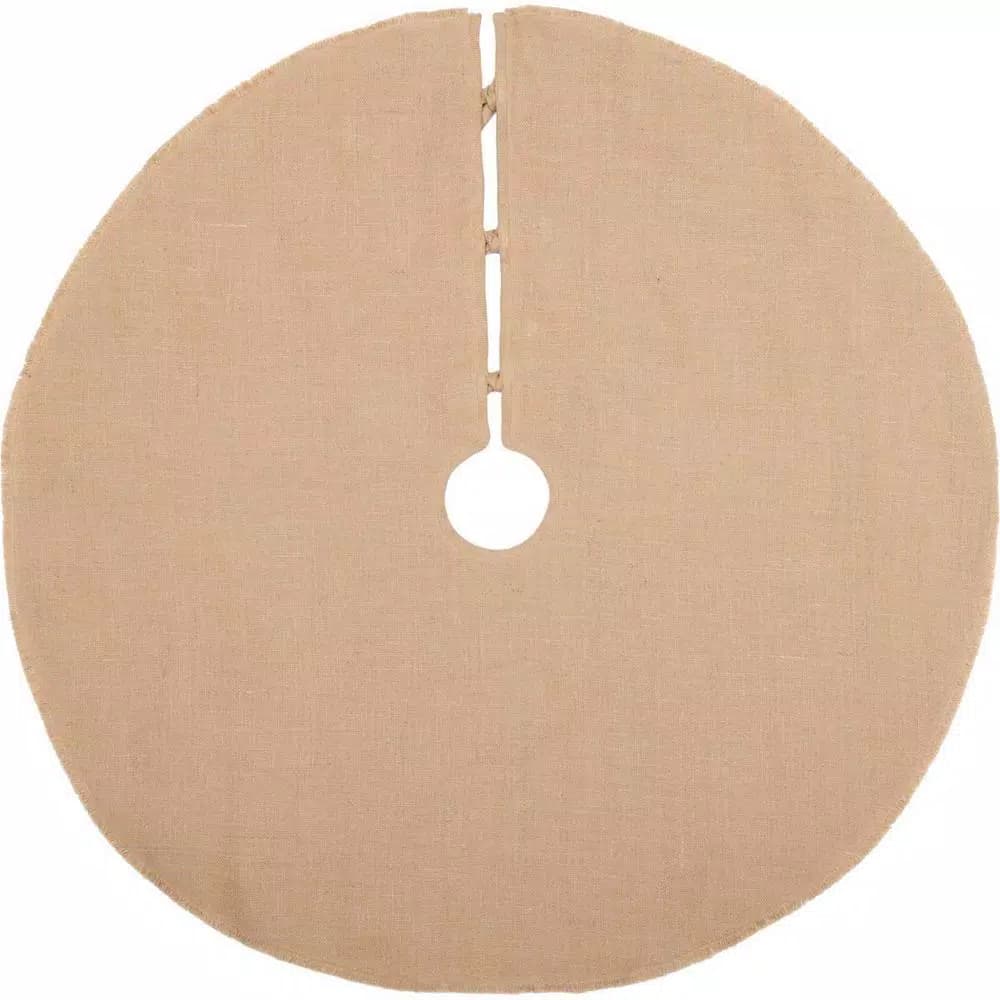 VHC Brands 48 in. Jute Burlap Poinsettia Tree Skirt - Natural Tan Holiday Decor