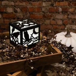 LUMABASE 4.75 in. Halloween Wooden Lantern with Multi-Orange LED Lights, Owl and Crow Design thumbnail 3