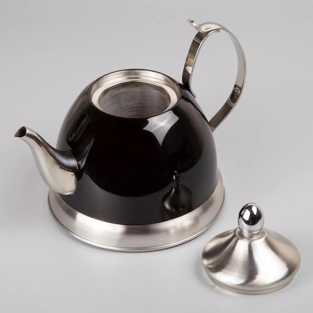 Creative Home Nobili-Tea 1.0 Qt. Stainless Steel Tea Kettle with Removable Infuser Basket, Filter Black