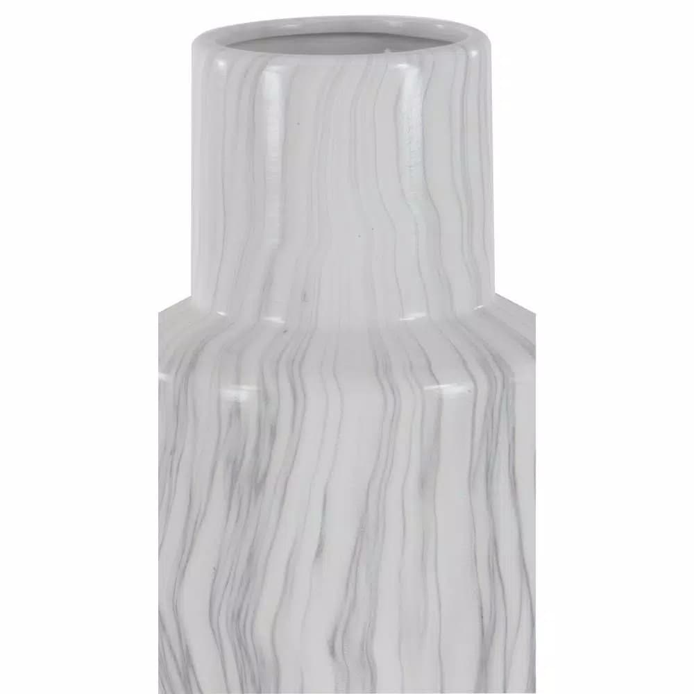 LITTON LANE 21 in. Classic Marble Cylinder White Ceramic Decorative Vase with Gray Veining
