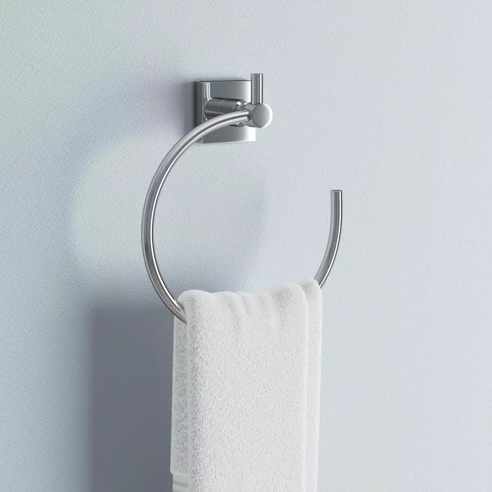 No Drilling Required Hukk Modern Chrome Towel Ring with No-Drill Mounting Hardware