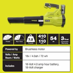RYOBI 18V ONE+ Brushless Jet Fan Handheld Blower Kit with 4 Ah Battery and Charger thumbnail 3