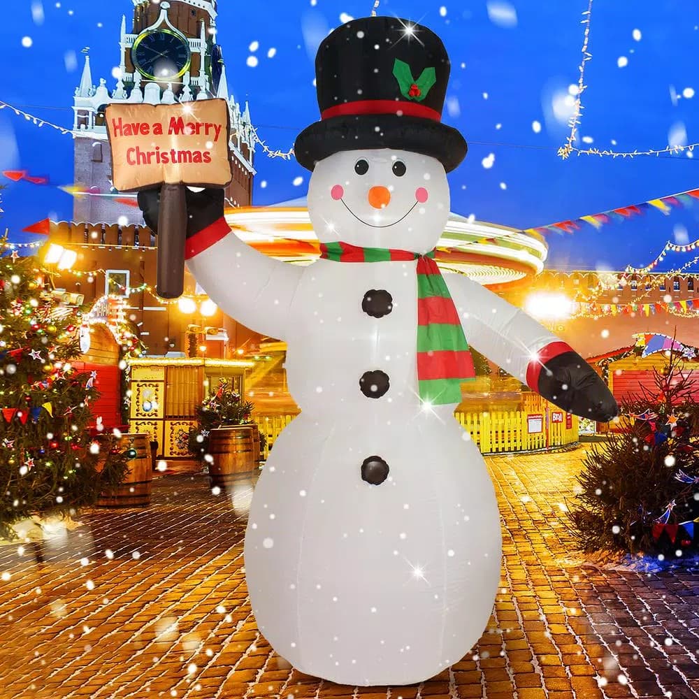 JOYDECOR 8 ft. Pre-Lit LED Snowman Christmas Inflatable with Board for Outdoor Holiday Decor