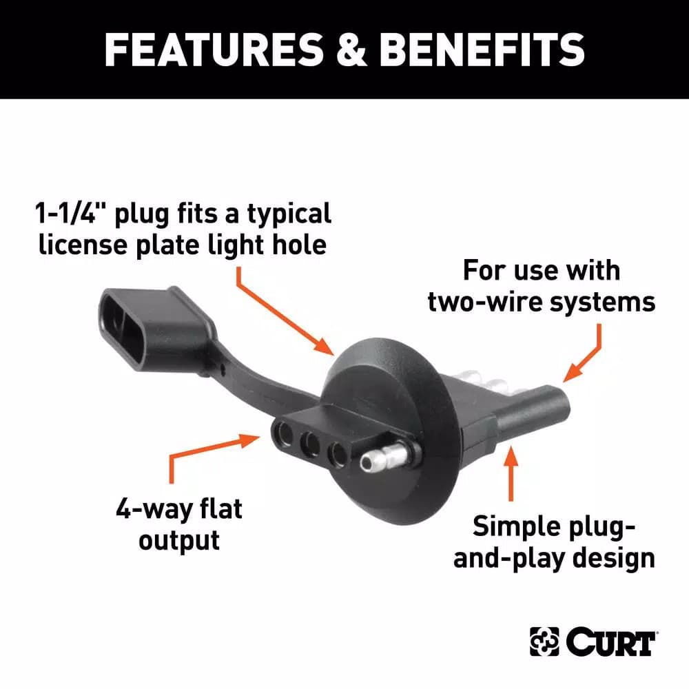 CURT 4-Way Flat License Plate Light Plug Adapter