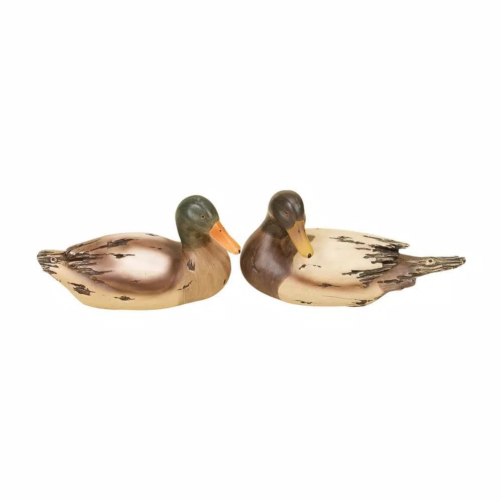 LITTON LANE Amazing Animals Rustic Polystone Decoy Duck Sculptures, Set of 2