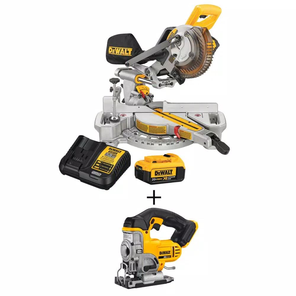 DEWALT 20V MAX Cordless 7-1/4 in. Sliding Compound Miter Saw Combo Kit with 4.0 Ah Battery & Bonus Cordless Jigsaw