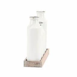 LITTON LANE Rustic Reflections Farmhouse Decorative Wood Tray with 4 Distressed White Milk Bottles thumbnail 5