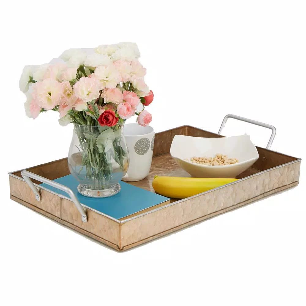 Mind Reader Copper Plated Galvanized Steel Rectangular Serving Tray with Handles, Brown