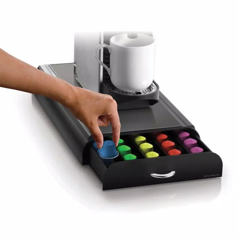Mind Reader Anchor 50-Capacity Black Nespresso Capsule Storage Drawer with Heat-Resistant Top
