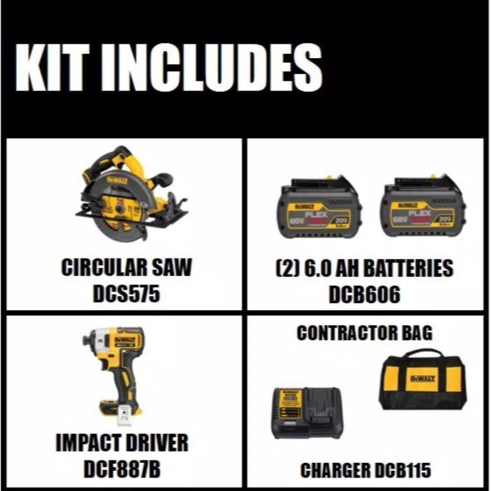 DEWALT FLEXVOLT 60V MAX Brushless 7-1/4 in. Circular Saw & 1/4 in. Impact Driver Combo Kit