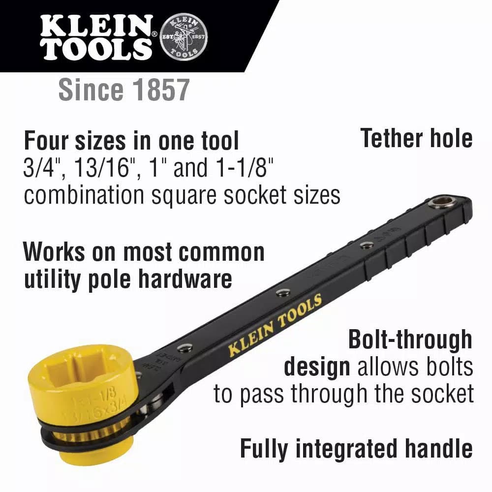 Klein Tools Slim Ratcheting Lineman's Wrench, 4-in-1 Multi-Size Utility Tool