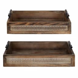 Kate and Laurel Bayport Brown Decorative Nested Wooden Tray Set of 2 - Farmhouse Style thumbnail 3