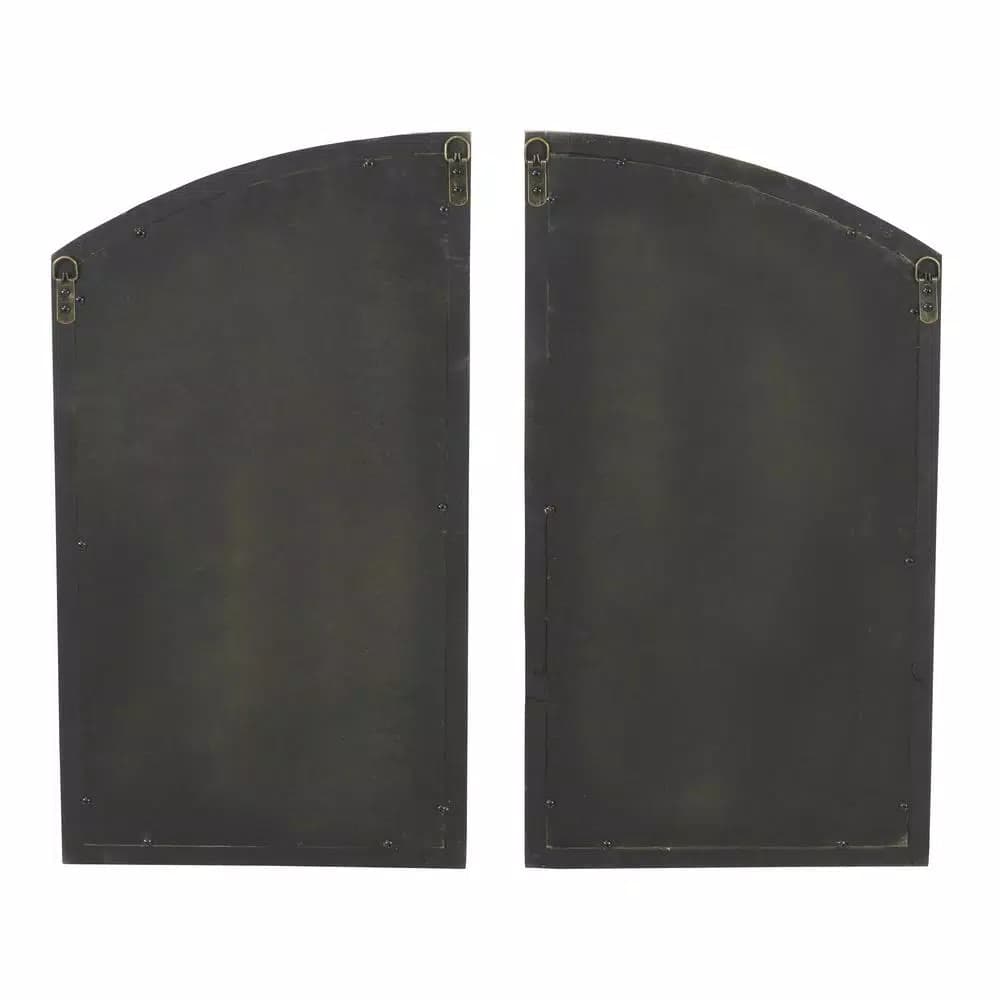 Aspire Home Accents Pueblo Distressed Off-White Wood Arch Windowpane Mirror Set (27 x 15 in.)