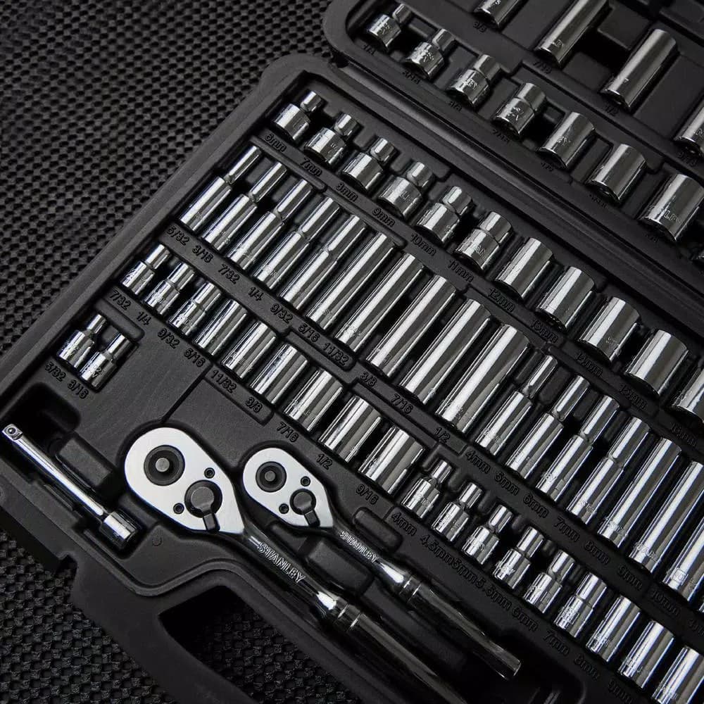 Stanley 123-Piece Socket Set with Ratchets, 3/8 in. and 1/4 in. Drive, Metric and SAE