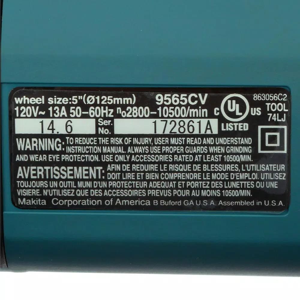Makita 5 in. 12 Amp SJS High-Power Angle Grinder with Variable Speed