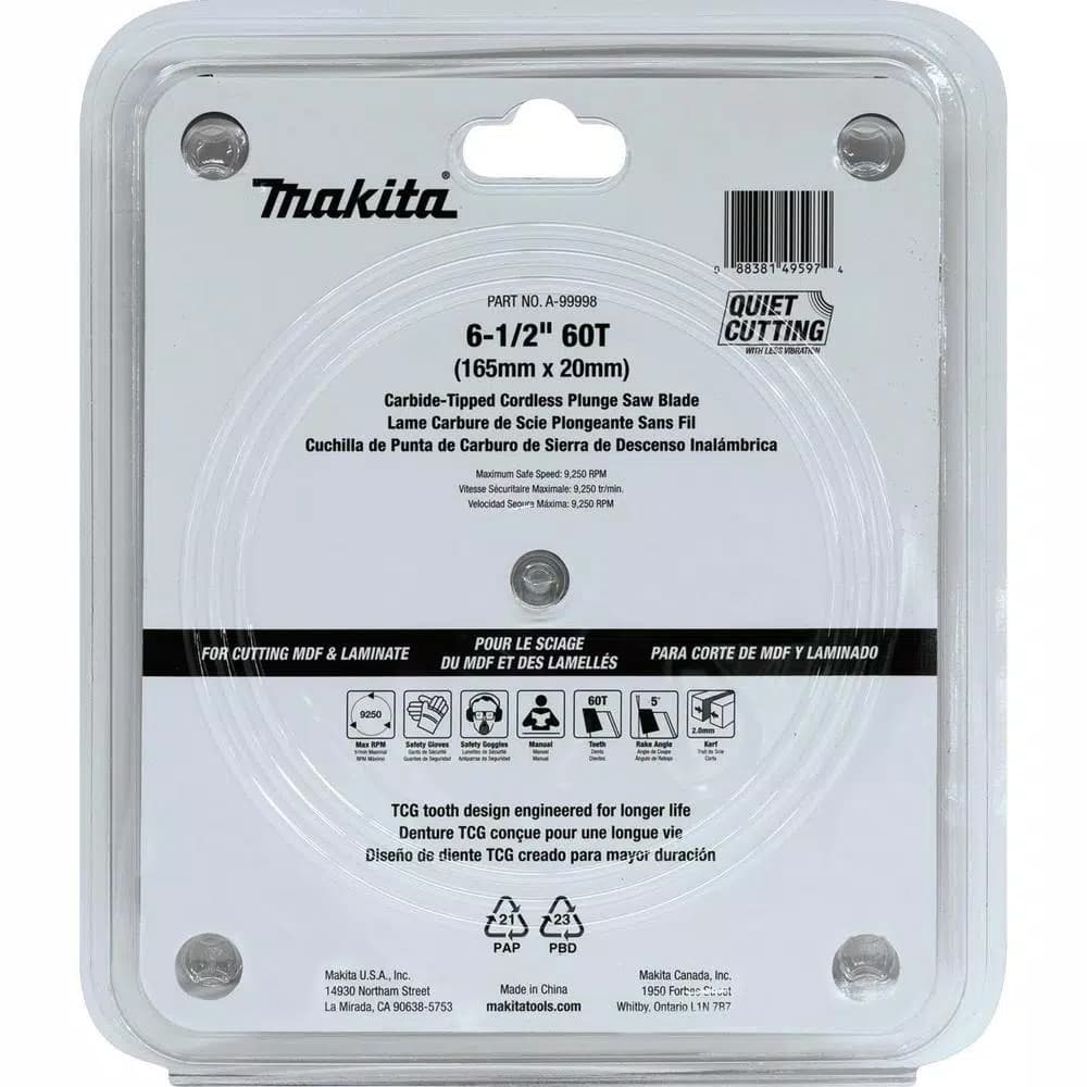 Makita 6-1/2 in. 60T TCG Carbide Tipped Circular Saw Blade for MDF and Laminate