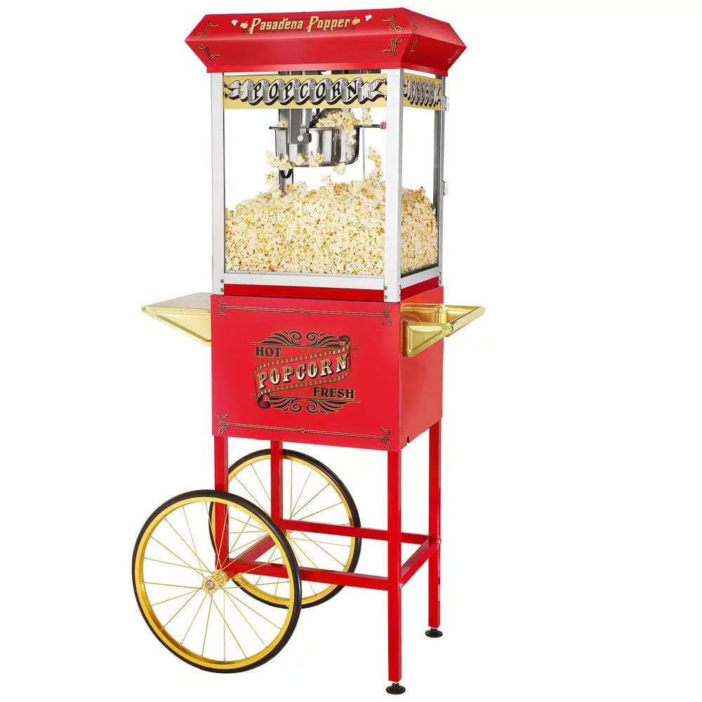 Great Northern Princeton 8 oz. Antique Red Popcorn Machine with Cart, Commercial Quality Oil Popper