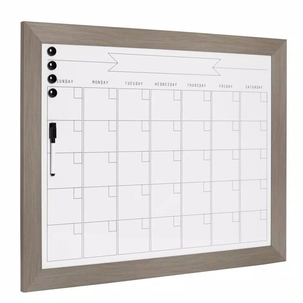 DesignOvation Beatrice Monthly Dry Erase Calendar Memo Board with Woodgrain Frame