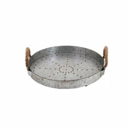 LITTON LANE 16" Farmhouse Rustic Gray Galvanized Iron Serving Tray with Rope Handles thumbnail 2