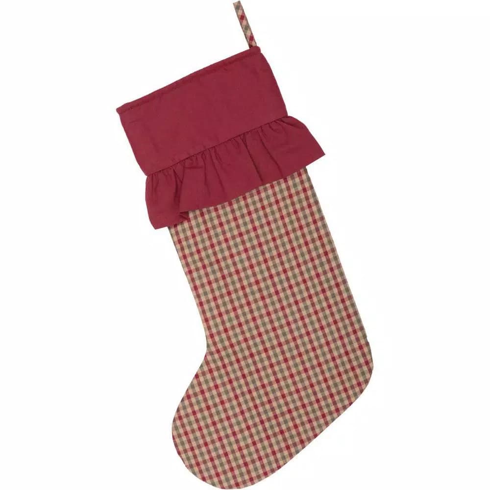 VHC Brands 20 in. Jonathan Plaid Traditional Christmas Stocking - Red, Olive Green, and Tan