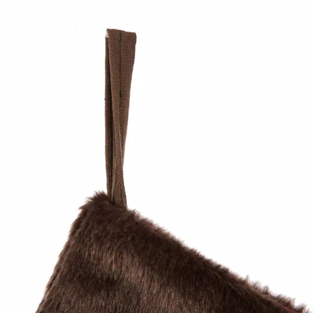 Glitzhome 20 in. Christmas Stocking with Faux Fur Cuff in Natural Brown and White