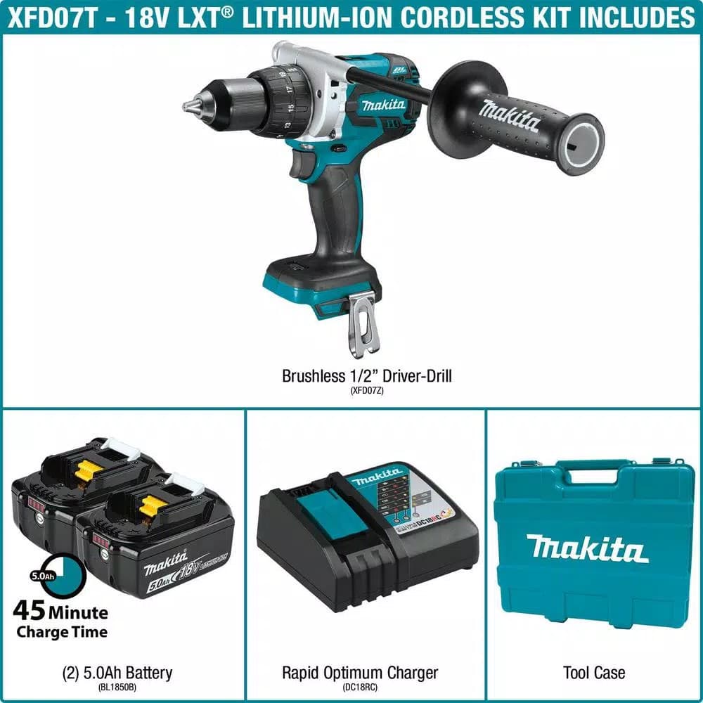 Makita 18V LXT Brushless Cordless 1/2 in. Driver-Drill Kit with 5.0 Ah Battery and Charger