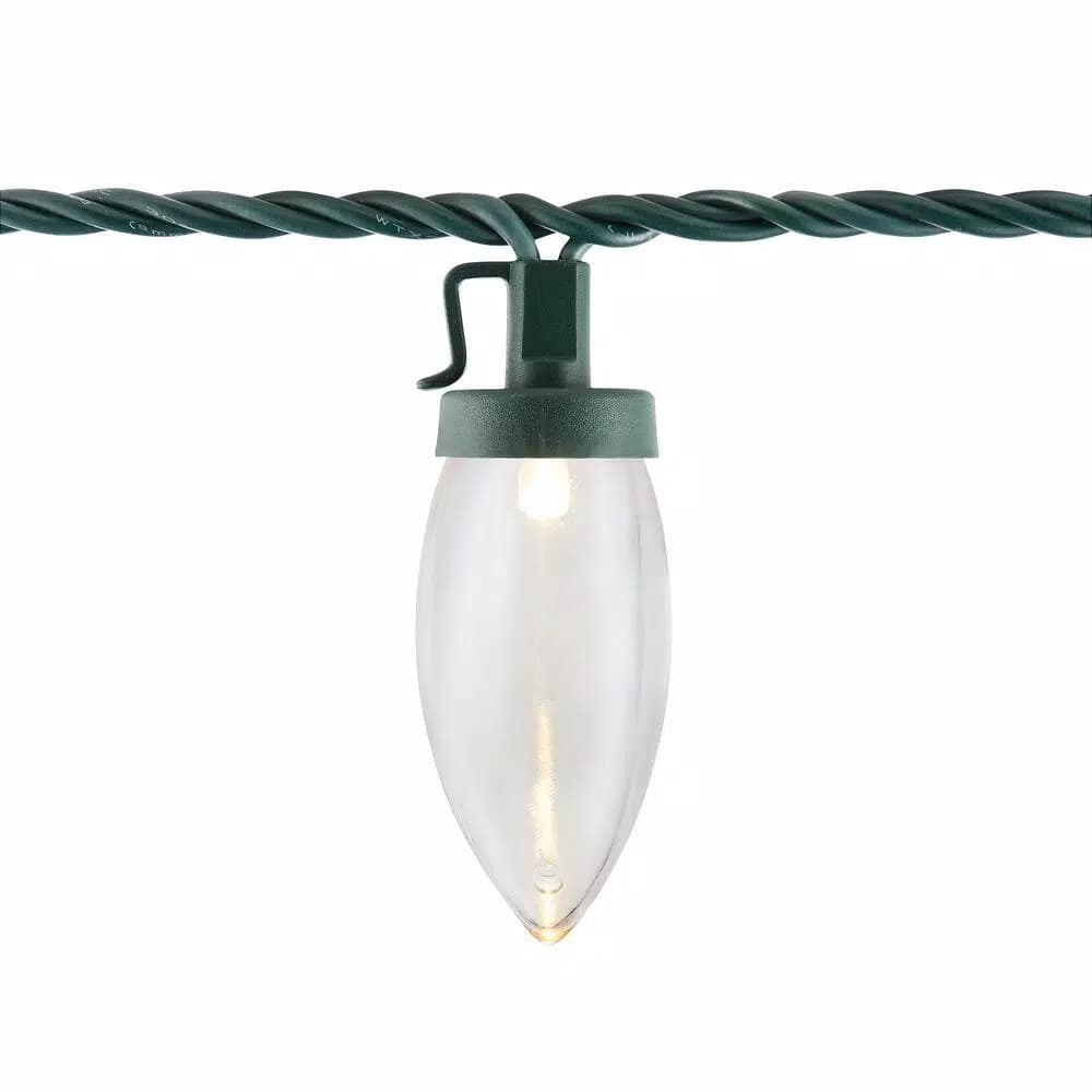 Home Accents Holiday 100-Light LED C9 Warm White Smooth Bulb String Lights, 65 ft, Green Wire