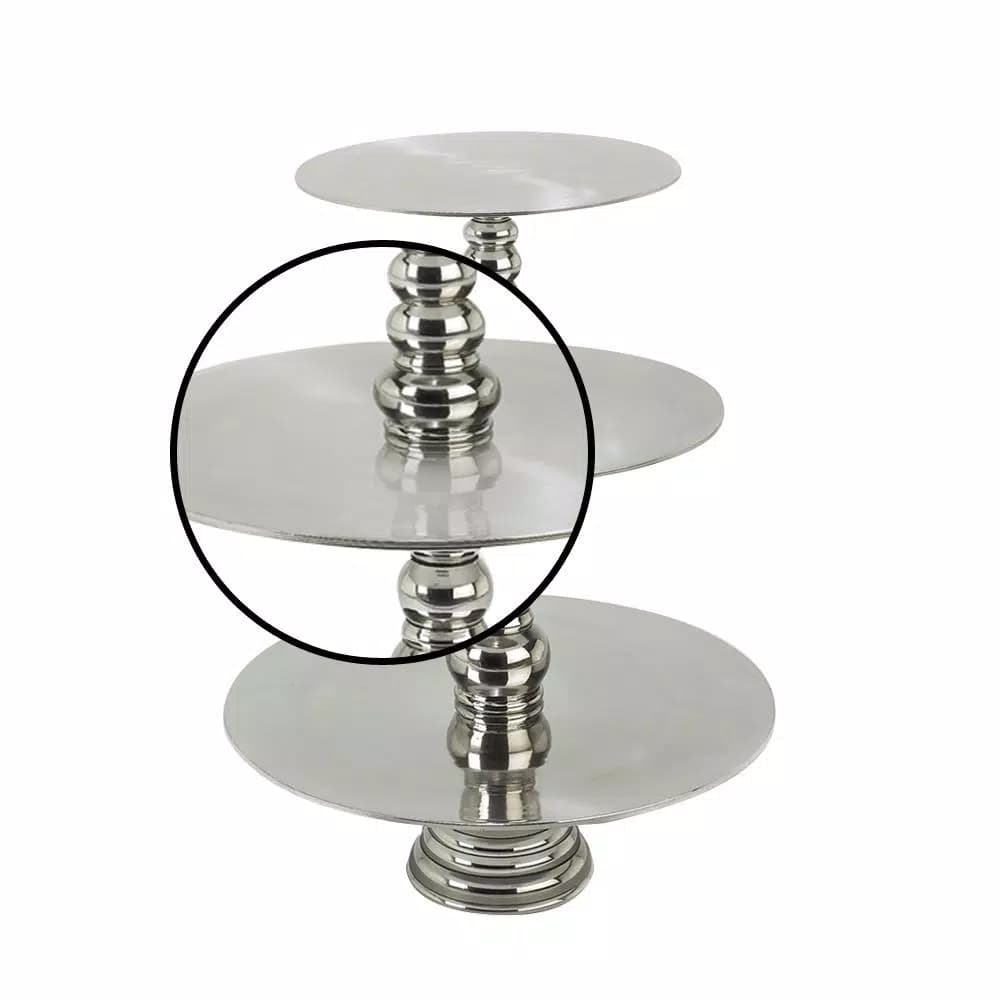LITTON LANE 23 in. Polished Silver Aluminum 3-Tiered Round Rimless Cake Stand