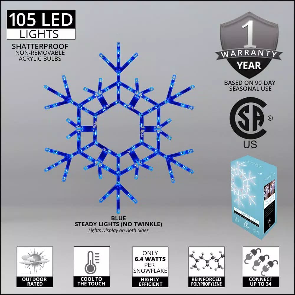 Kringle Traditions 36 in. Blue LED Folding Snowflake Decoration - 105 Lights, Weather Resistant