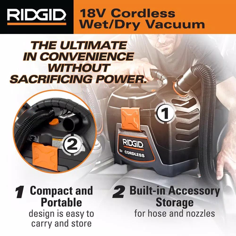 RIDGID 18V Cordless 3 Gal. Wet/Dry Handheld Shop Vacuum (Tool Only)