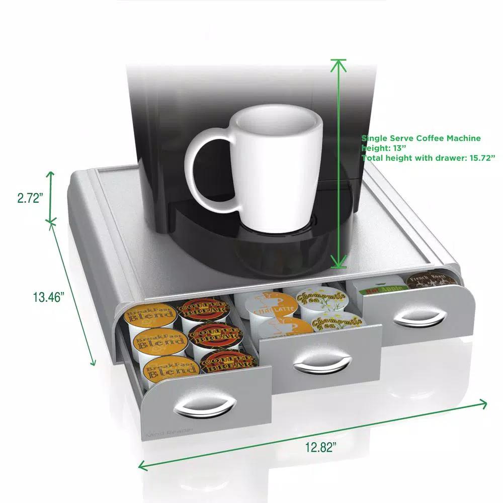 Mind Reader 36 Capacity Single Serve Coffee Pod Holder Drawer, Silver - Compatible with Keurig, Dolce Gusto, CBTL & Verismo