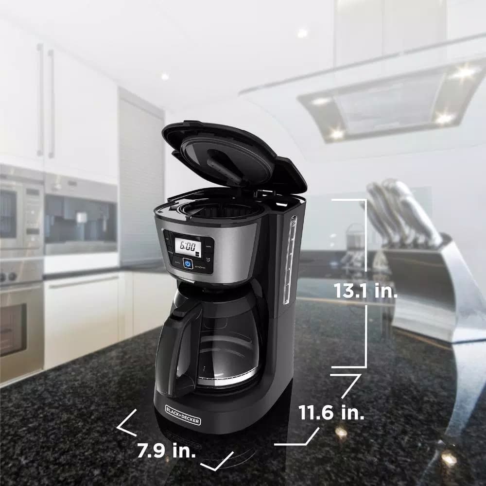 BLACK+DECKER 12-Cup Programmable Drip Coffee Maker with QuickTouch Panel and Evenstream Showerhead, Black