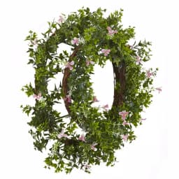 Nearly Natural Mini Ivy and Floral 18 in. Double Ring Wreath with Twig Base thumbnail 2