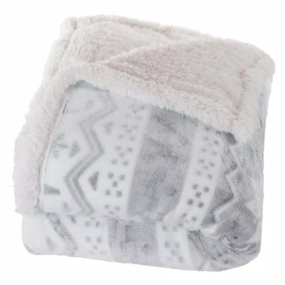Lavish Home Snow Flakes Fleece Sherpa Throw Blanket, Gray