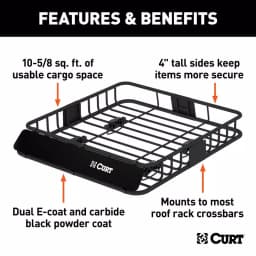CURT Roof Mounted Cargo Basket, Steel Construction, Black Powder Coat thumbnail 2