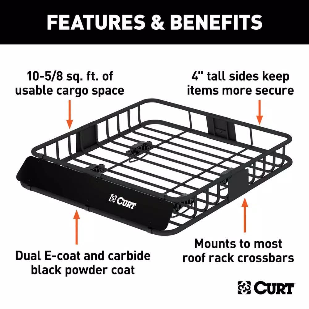 CURT Roof Mounted Cargo Basket, Steel Construction, Black Powder Coat