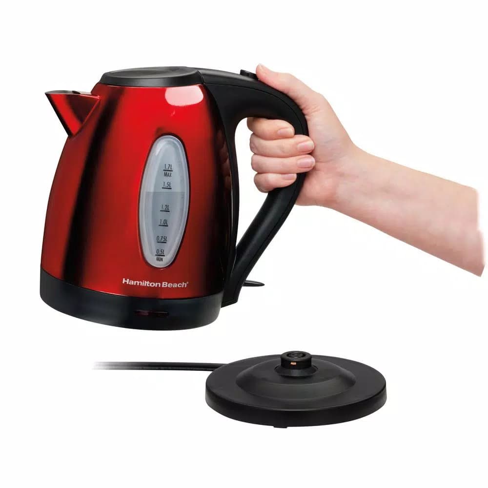 Hamilton Beach 7-Cup Stainless Steel Electric Kettle, 1.7L Rapid Boil Water Boiler, Red