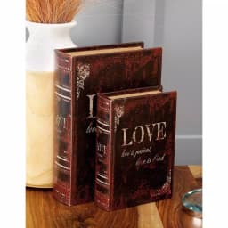 LITTON LANE Vintage Rectangular Wood and Faux Leather Love Book Boxes, Set of 3 thumbnail 1