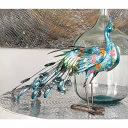 LITTON LANE Floral Peacock Iron Sculpture - Turquoise & Multicolored Bohemian Statuary thumbnail 1