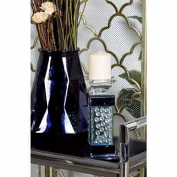 LITTON LANE 11" Contemporary Glass Encased Crystal Bubble Candle Holder with Grey Mirrored Wood Base thumbnail 1