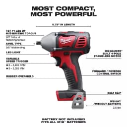 Milwaukee M18 18V Cordless 3/8 in. Compact Impact Wrench with Friction Ring (Tool-Only) thumbnail 2