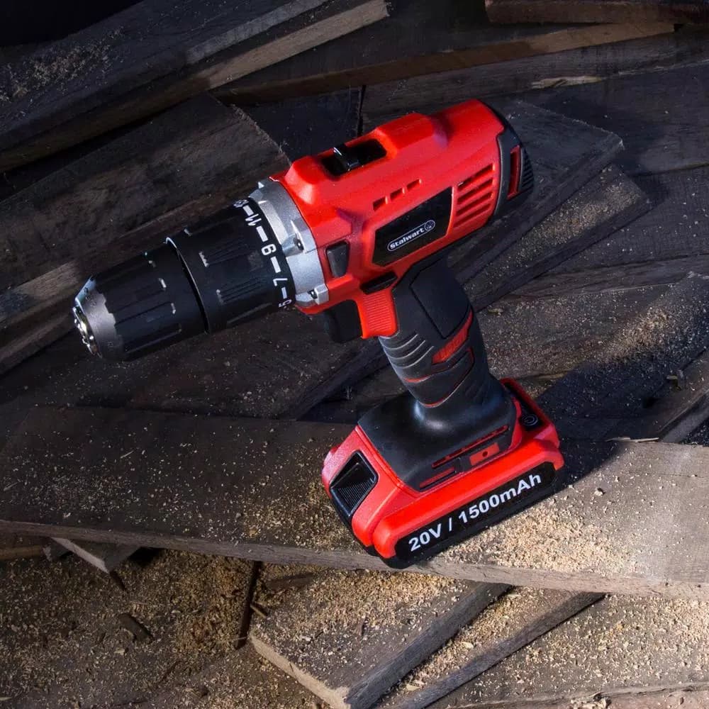 Stalwart 20V Lithium Ion 1/2 in. 2-Speed Brushless Hammer Drill Set, 62-Piece Kit