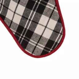 Glitzhome 20 in. Black and White Plaid Fabric Christmas Stocking with Red Rim thumbnail 4