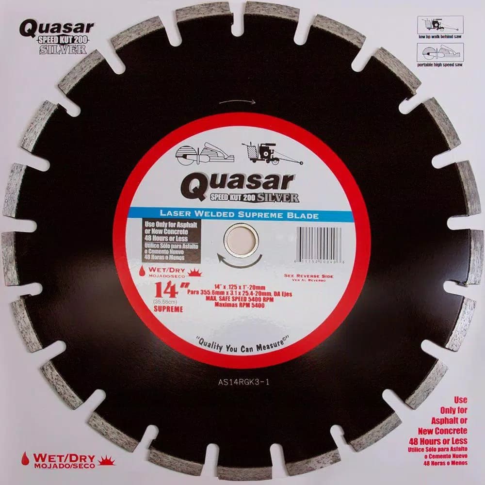 Quasar Speed Kut 200 Silver 14 in. Segmented Diamond Blade for Asphalt and New Concrete