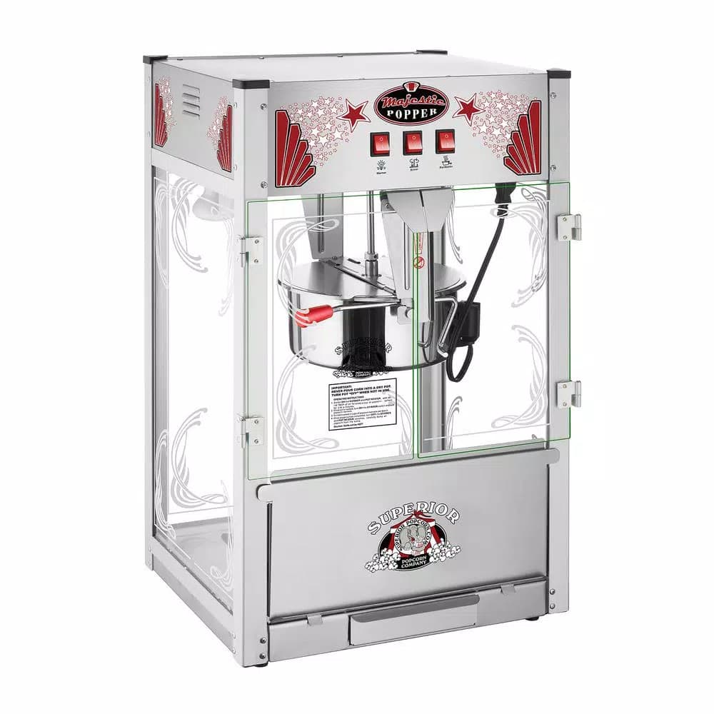 Superior Popcorn Company 16 oz. Majestic Silver Countertop Popcorn Machine