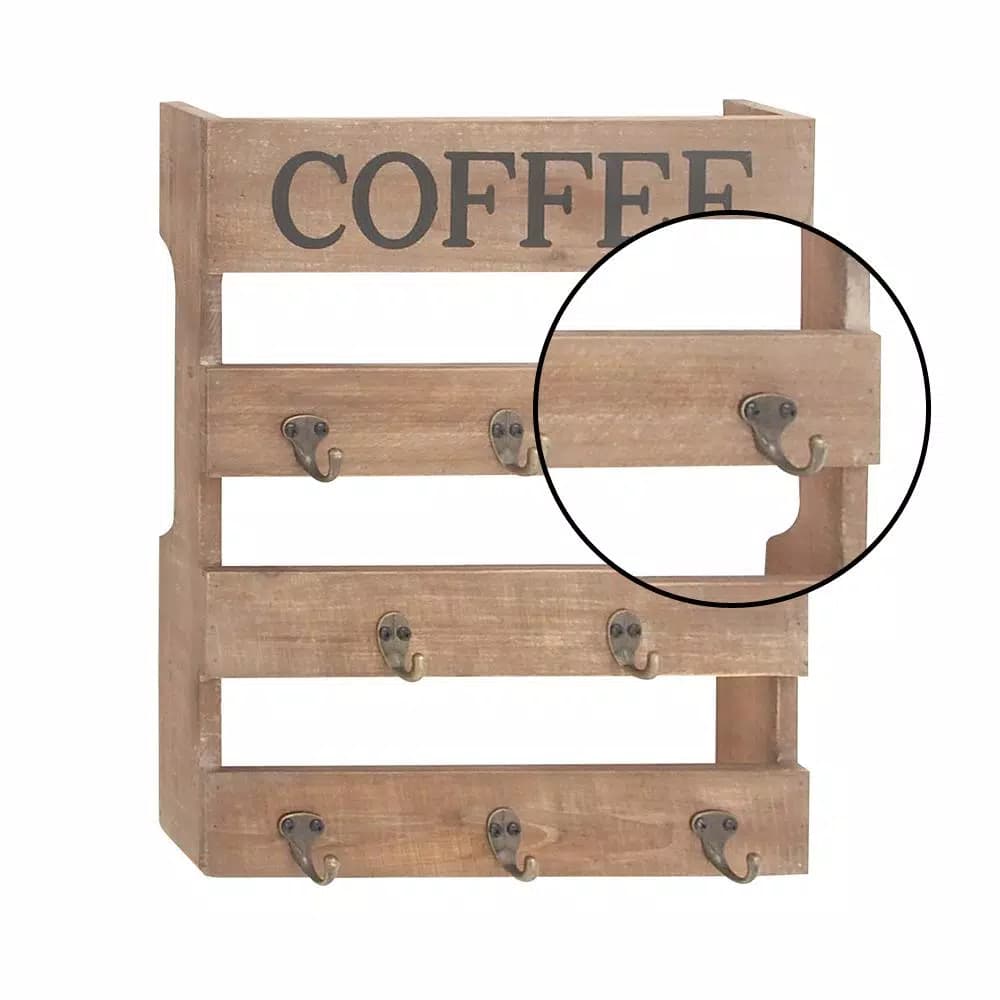 LITTON LANE Traditional Coffee Wood and Metal Wall Hook Sign, 15 x 19 in.
