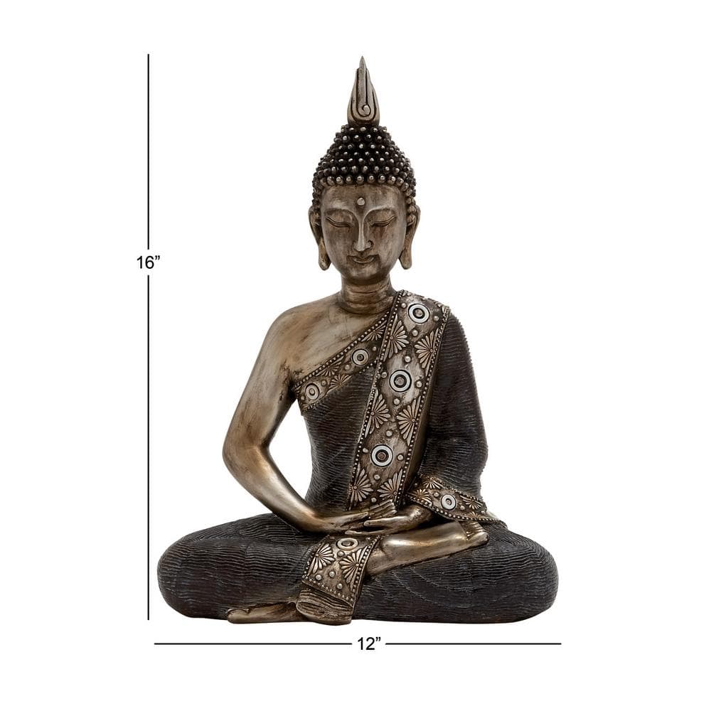 LITTON LANE 16 in. x 12 in. Decorative Sitting Buddha Sculpture, Tarnished Brass Finish Polystone Statuary