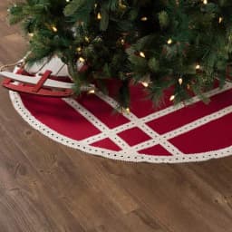 VHC Brands 48 in. Red Margot Farmhouse Christmas Tree Skirt with Diamond Cut Lace thumbnail 4